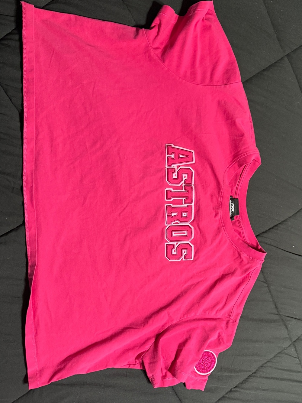 Bright Pink 'ASTROS' Cropped Graphic Tee
